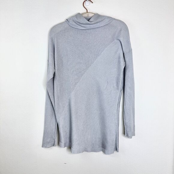 EILEEN FISHER Tencel Lyocell Silk Cowl Neck Cozy Knit Asymmetric Sweater Small - Picture 3 of 5